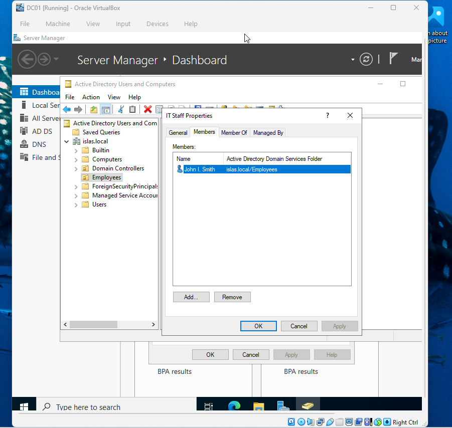 IT Staff security group properties showing group membership